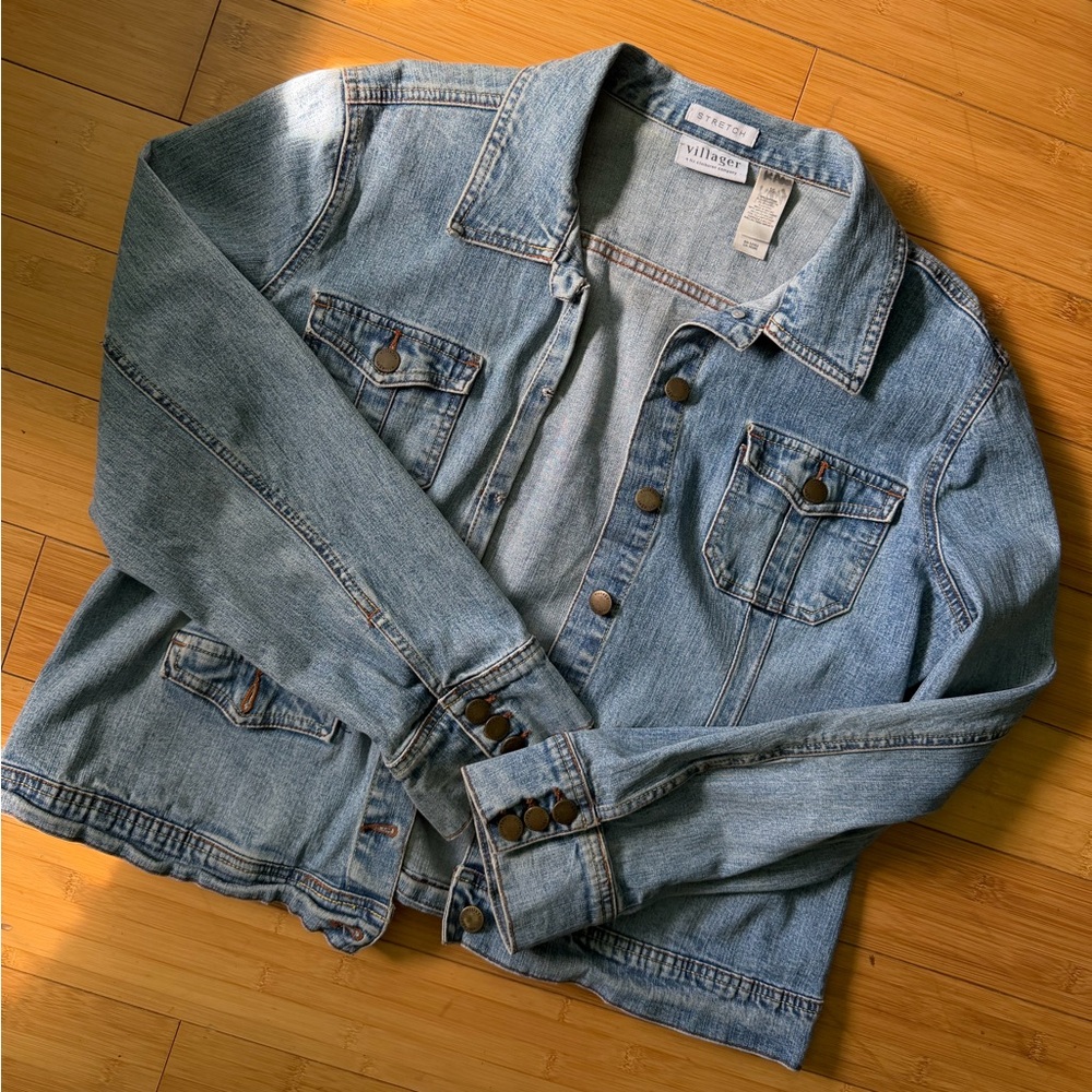 Villager Liz Claiborne Denim Jacket Women’s 16 Stretch Light Wash Classic